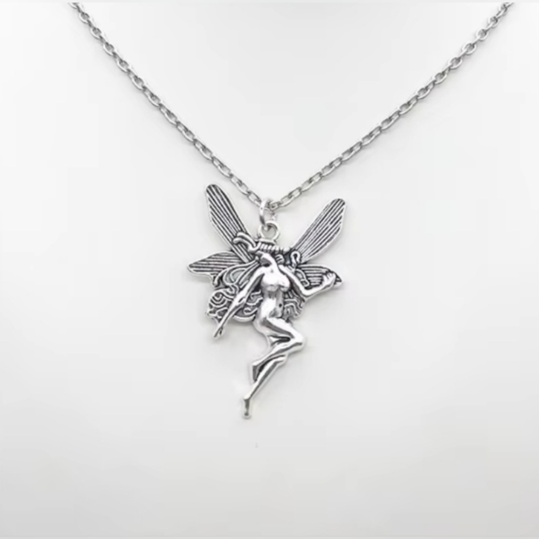 New Dolls Kill Silver Whimsigoth Style Chain Necklace W Mythical Fairy Pendant 13$